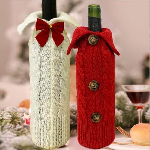12 Pcs Christmas Wine Bottle Cover Bags Knitted Wine Sweaters Dress Xmas Party Home Dinner Table Decorations Wholesale X2