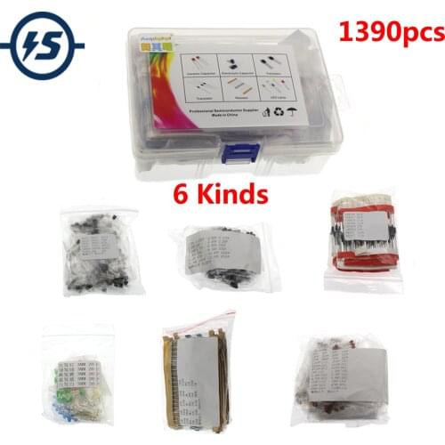 1390pcs 6 Kinds of Components Package Boxed Resistor Electrolytic/Ceramic Capacitor LED Triode