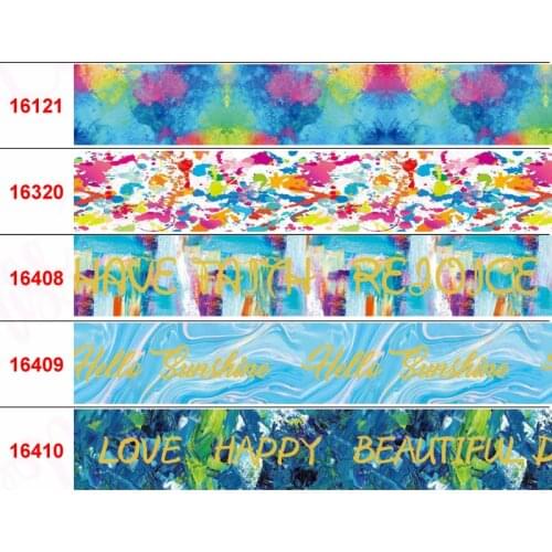16mm-75mm Gradient Color Series Printed Grosgrain/Elastic Ribbon English Words Marble DIY Birthday Party Decor 50yards/roll