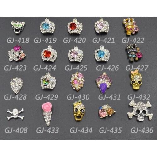 200pcs Fancy Rhinestone Silver Skull Deco Metal Charms Metal Deco Charms Nail Art