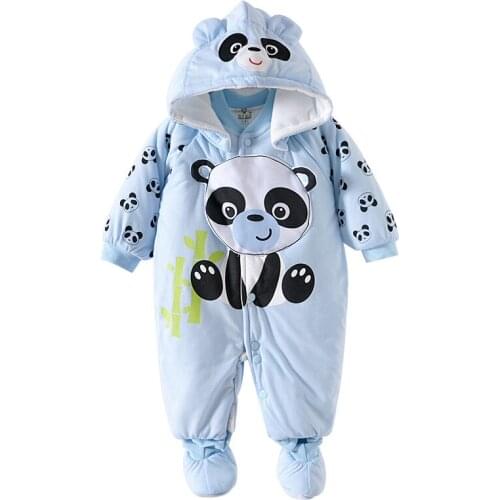 2016 Baby Warm Clothes Winter Thick Hooded Romper Newborn Boys Girls Animal Casual Cotton Windproof Jumpsuit Padded Outerwear