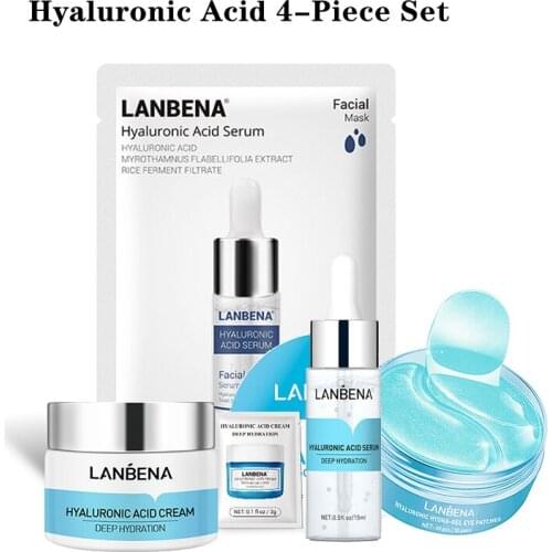 Hyaluronic Acid Skin Care Set Moisturizing Facial Sheet Mask Eye Patches Face Serum Eye Cream Pore Shrink Essence 5 Sets