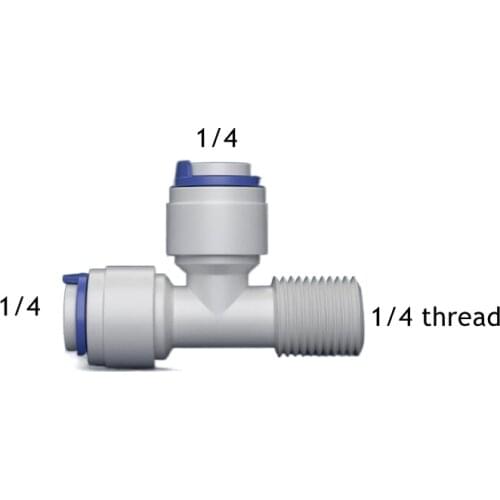 1/4" Male - 1/4" - 1/4" OD Tube Tee Type PE Pipe Fitting Hose Quick Connector Aquarium RO Water Filter Reverse Osmosis System