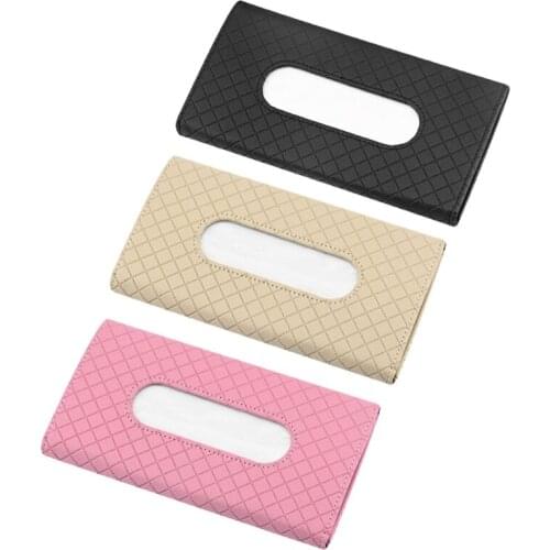 Car Visor Tissue Bag Portable Leather Tissue Box Creative Vehicle Interior Tissue Box-Black/Khaki/Pink