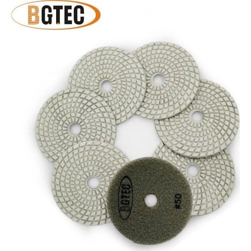 BGTEC 4inch 7pcs #50 Professional wet diamond flexible polishing pads 100mm sanding disc for granite, marble, ceramic