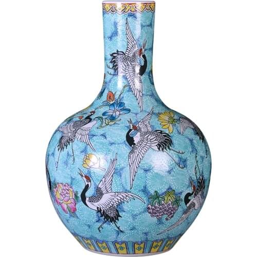 Jingdezhen Ceramic Handmade Famille Rose Big Floor Vase Flower Arrangement Large Vase New Chinese Style Living Room Decoration