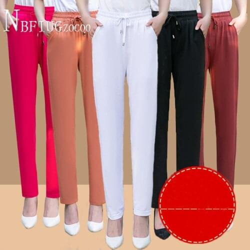 Ice Silk Casual Women Pants Summer Thin Breathable Loose Middle-aged High Waist Female Trousers