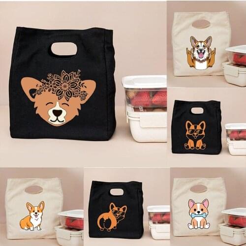 Pet Dog Printed Functional Pattern Cooler Lunch Box Portable Insulated Canvas Bento Bag Thermal Food Picnic Pouch for Women Kids