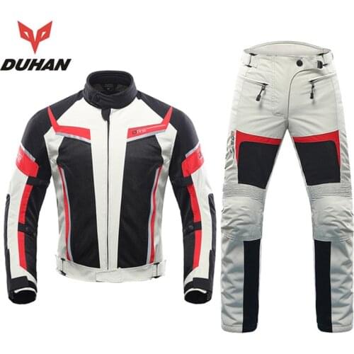 DUHAN Men Motorcycle Jacket &Moto Pants Motorbike Protective Suits Summer Breathable Mesh fabric Motorbike Clothing Set