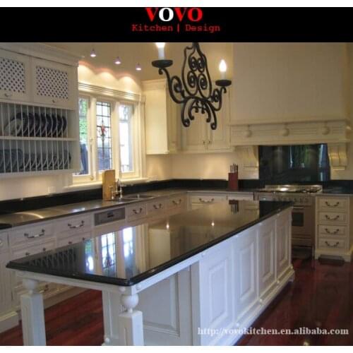 Economical kitchen furniture factory white cabinets black countertop