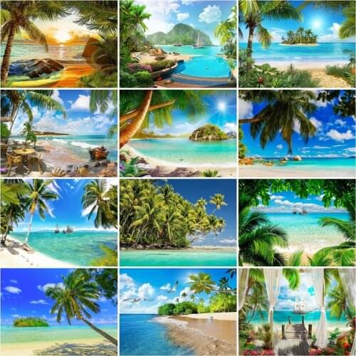 HUACAN Diamond Painting Summer Scenery Diamond Art Mosaic Embroidery Coconut Tree Cross Stitch Decoration For Home