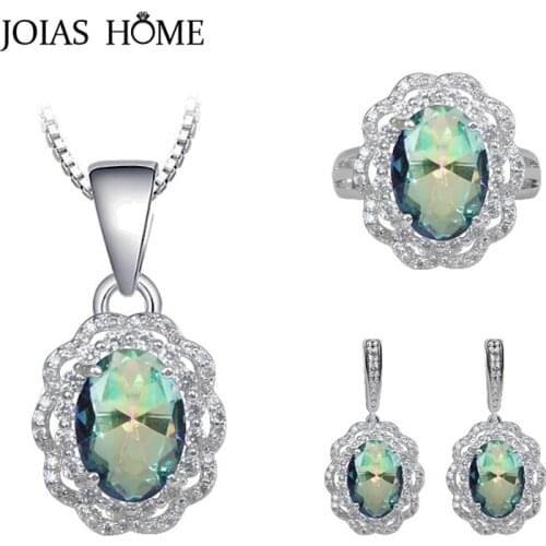 JoiasHome Luxury Charms Silver 925 Jewelry Sets Geometry Gemstones Trendy Womens Wear Jewelry Wedding Ring Earrings Necklace