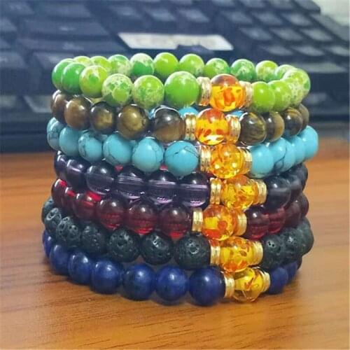 Classic Transfer luck Men Bracelet 7 Style Volcanic Stone 8 mm Natural Stone Bead Chakra Bracelet For Women Jewelry Wholesale