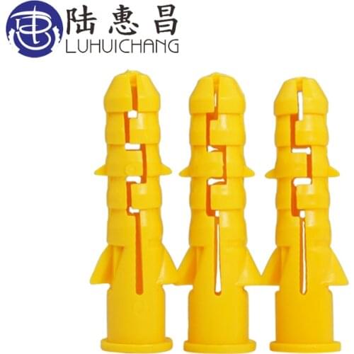 LUHUICHANG 200pcs M6 M8 M10 Yellow Ribbed Plastic Anchor Wall Plastic Expansion Pipe Tube Wall Plugs Drywall