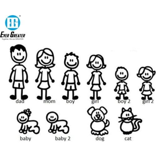 Cartoon Big Family Car Stickers Vinyl Car Bike Motorcycle For Cars Decorative Accessories Fashion Decal Car Styling Black/Silver