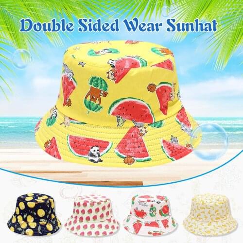 Mens And Womens Tropical Fruit Print Hat Breathable Sun Protection Double-sided Hip-hop Sun Beach Caps Casquette Homme #P2