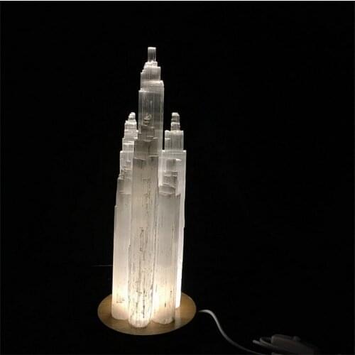 Natural SeleniteTower Lamp 7 Chakras Stones Energy Divination Crystal Quartz Mineral Reiki Healing Home Decor