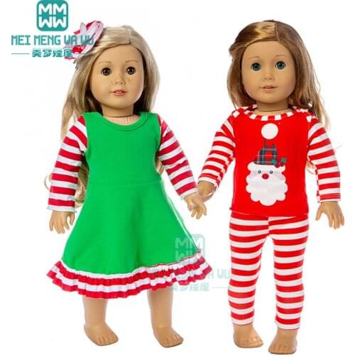 Clothes for doll fit 45cm American doll accessories Green Christmas party dress, casual home set