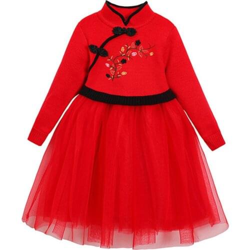 TELOTUNY Toddler Baby Kids Girls embroidery qipao Cheongsam Chinese Style Tulle Princess Dress Costume For Child Girls Clothing