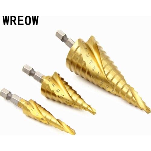 3 Pcs Step Drill Bit 4-12/20/32mmTitanium HSS Coated Step Cone Metal Hole Cutter Metal Hex Tapered Drill Power Tools Accessories