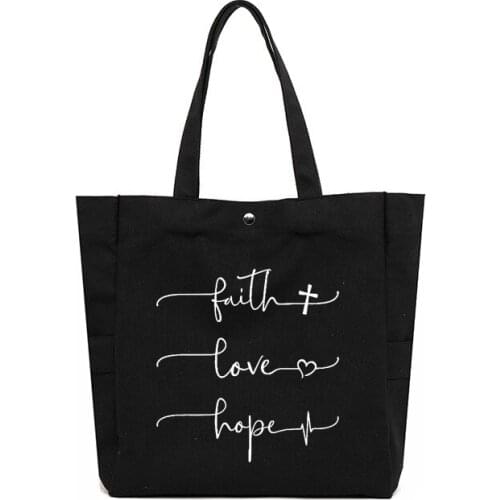 Faith Hope Love Printed Tote Bag Go to Church Gift for Christian Work Bag Large Capacity Canvas Bag Beach Bag High Quality