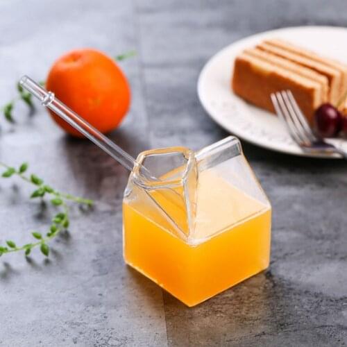 Japanese Style High Temperature Resistant Glass Square Milk Juice Box Glass For Microwave Oven Breakfast Cup Kitchen Accessories