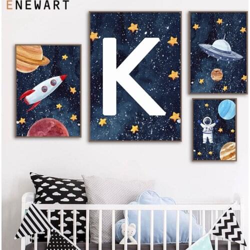 Spaceman Theme Canvas Poster Custom Capital Painting Wall Art Nursery Print Nordic for Baby Boy Bedroom Decoration Picture