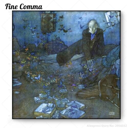 The Entomologists Dream Edmund Dulac Vintage Poster Antique Oil Painting Canvas Print Gothic Wall Art Home Deocration Gift