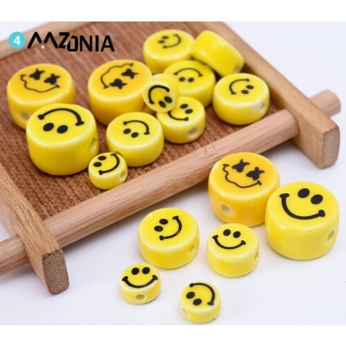 8-16mm Yellow Smiley Face Beads Pendant Round Ceramic Spacer Bead For Jewelry Making Diy Bracelet Necklace Accessories