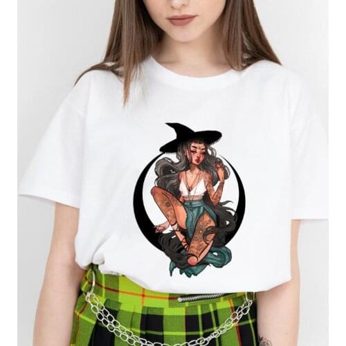 Womens T-Shirt personality Witchy Gril Graphic Shirts Gothic Style tee Funnny Halloween Shirt Fashion casual grunge vintage top