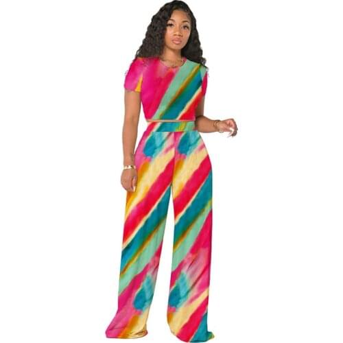 Women Sets Summer Fashion Gradient Color Womens Suit 2021 New Casual Two-Piece Short Sleeve Wide Leg Pants Womens Suit NBH200