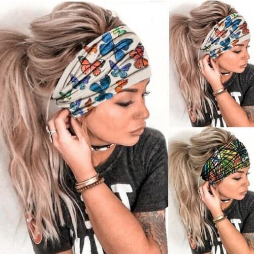 Women Girls Summer Bohemian Hair Bands Print Headbands Vintage Cross Elastic Turban Bandage Bandanas Hairbands Hair Accessories