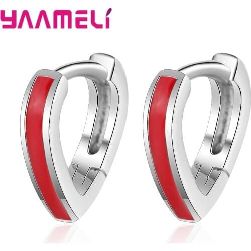 925 Sterling Silver Red Heart Shape Hoop Earrings For Women Ear Jewelry Factory Price Simple Ear Buckle Free Shipping
