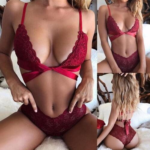 Women Sexy Solid Color Underwear Set Adjustable Straps Ribbon Bralette Briefs