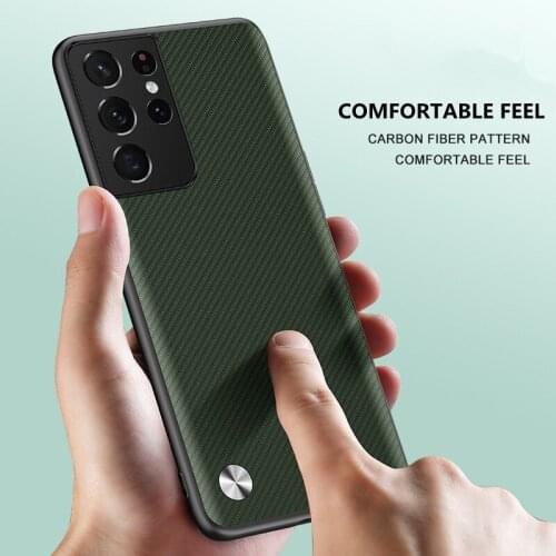 Zeallion for Samsung Galaxy S21 Plus S21 Ultra Carbon Fiber Phone Case Thin Anti-fall Carbon Fiber Hard Cover Cases