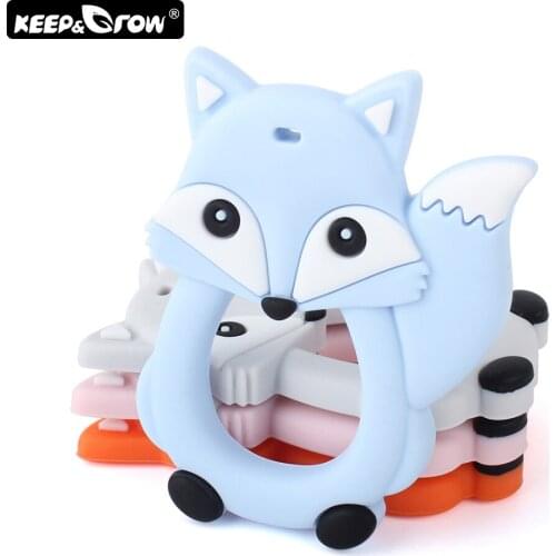 Keep&Grow 1pc Baby Silicone Teether BPA Free Rodent Fox Teethers Teething Necklace DIY Pacifier Clips Silicone Beads Nursing Toy