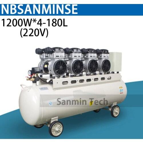 1200WX4 - 180L Mini Air Compressor Oilless High Pressure Mute Design Wood Working Home Application AC220V AC380V Sanmin