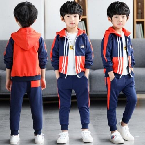 Childrens Fashion Multicolored Clothes Hooded Coat + Pants 2 Pcs Boys Fall Clothing Suit Kids Casual Spliced Clothing Set X193
