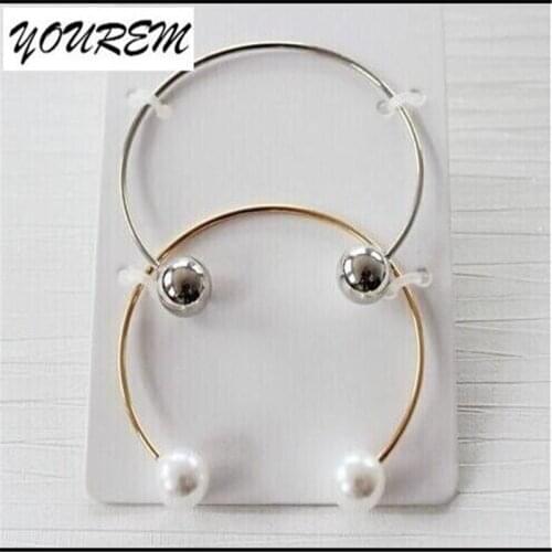 2 pcs one set silver and gold color cuff simulated pearls bangles for women stainless steel chain material fj142