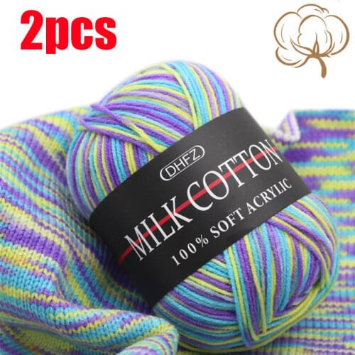 2pcs X 50g Knitting Yarn Milk Cotton Yarn for Hand Knitting Crochet Thread Rainbow Yarn