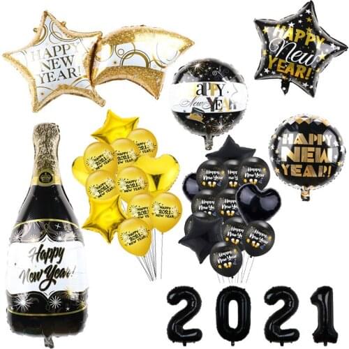 2021 Happy New Year Party Balloons 18inch Black Bottle Helium Globos Even Party Supplies Noel Merry Christmas Decorations Ballon