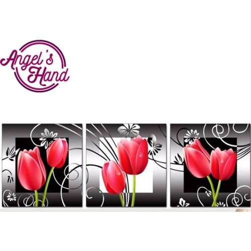 3pcs/set diamond embroidery red tulip,5d diamond painting flowers full diamond mosaic pictures of rhinestones cross-stitch kits