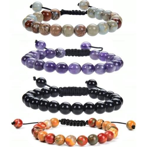 Trendy Beads Bracelet Men Natural Stone Hematite Lapis Lazuli Bracelet 8MM Stone Beads Men Bracelets For Women Jewerly Pulseira