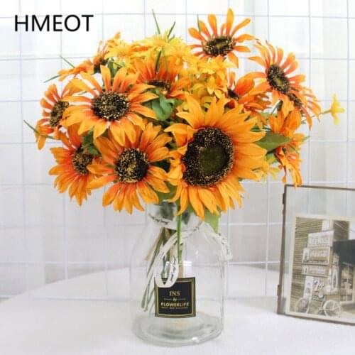 Sunflower Bouquet Artificial Flower Wedding Fake Flower Wall Green Plants Wall Accessories Home Decoration Photo Props Wholesale