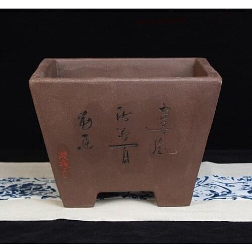 Yixing Purple Sand Flowerpots Square Fighting Manger Original Color Bonsai Pot Orchid Bamboo Potted Chinese Exquisite Plant