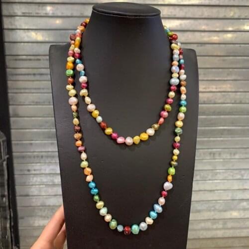 Long pearl necklace 100% real pearl cultured multicolor 100CM accept order any length beach style fashion women jewelry