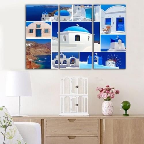 Home Decor Frameless Wall Pictures Art Canvas Painting for Living Room Landscape villa Mediterranean Sea Pattern FA287