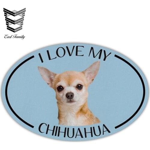 EARLFAMILY 13cm x 8.7cm Oval Dog Breed Picture Car Sticker I Love My Chihuahua Bumper Sticker Decal Car Styling Accessories