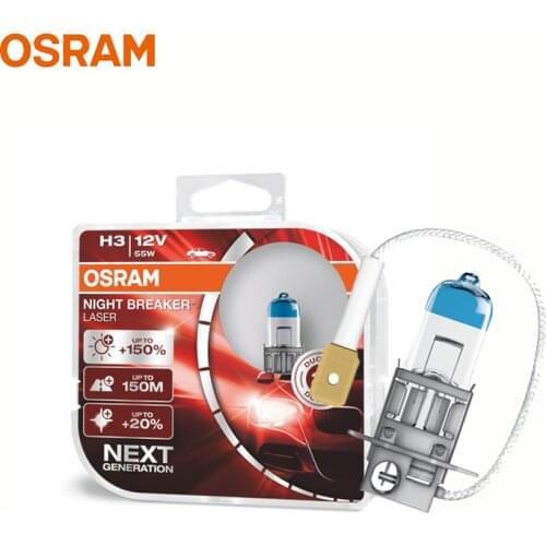 OSRAM H3 64151NL Halogen Night Breaker Laser Next Generation 12V 55W +150% Bright White Car Fog Lamps Original Germany, Pair
