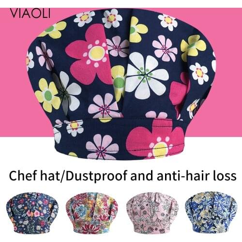 Kitchen Elastic caps Cooker hats Flower Print Cartoon Hats Catering Cooking Cap Working Caps wholesale Adjustable Chef Hat women